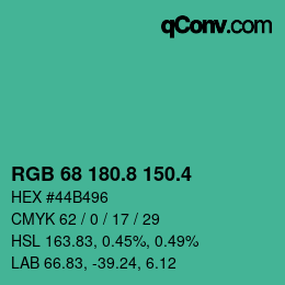 カラーコード: RGB 68 180.8 150.4 | qconv.com