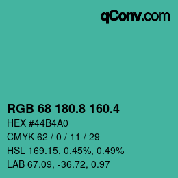 カラーコード: RGB 68 180.8 160.4 | qconv.com