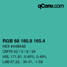 カラーコード: RGB 68 180.8 165.4 | qconv.com