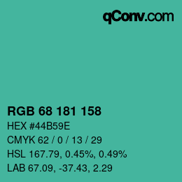 Color code: RGB 68 181 158 | qconv.com