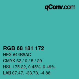カラーコード: RGB 68 181 172 | qconv.com