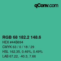 カラーコード: RGB 68 182.2 148.6 | qconv.com