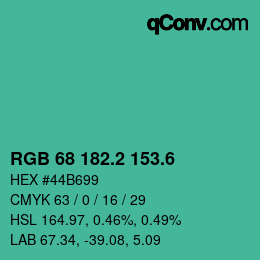 カラーコード: RGB 68 182.2 153.6 | qconv.com