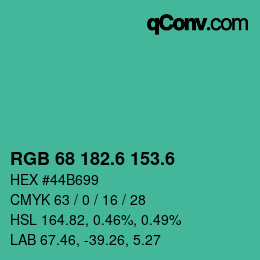 カラーコード: RGB 68 182.6 153.6 | qconv.com