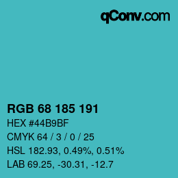 Color code: RGB 68 185 191 | qconv.com