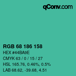 Color code: RGB 68 186 158 | qconv.com