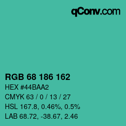 Color code: RGB 68 186 162 | qconv.com