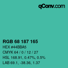 カラーコード: RGB 68 187 165 | qconv.com