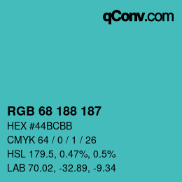 Color code: RGB 68 188 187 | qconv.com