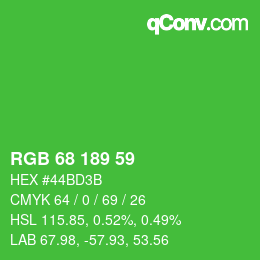 Color code: RGB 68 189 59 | qconv.com