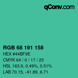 Color code: RGB 68 191 158 | qconv.com