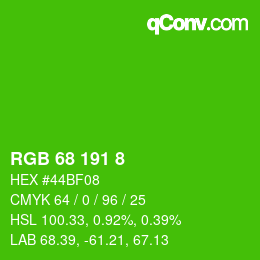 颜色代码: RGB 68 191 8 | qconv.com