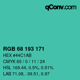 カラーコード: RGB 68 193 171 | qconv.com