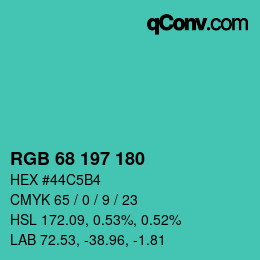 Color code: RGB 68 197 180 | qconv.com