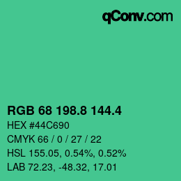 カラーコード: RGB 68 198.8 144.4 | qconv.com