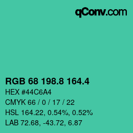 カラーコード: RGB 68 198.8 164.4 | qconv.com