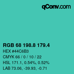 カラーコード: RGB 68 198.8 179.4 | qconv.com