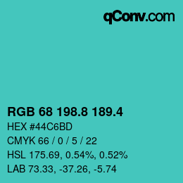 カラーコード: RGB 68 198.8 189.4 | qconv.com