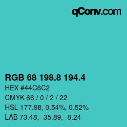 カラーコード: RGB 68 198.8 194.4 | qconv.com