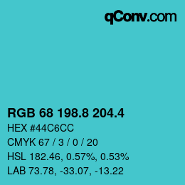 カラーコード: RGB 68 198.8 204.4 | qconv.com