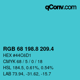 カラーコード: RGB 68 198.8 209.4 | qconv.com