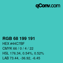 Color code: RGB 68 199 191 | qconv.com