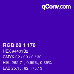 颜色代码: RGB 68 1 178 | qconv.com