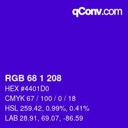 カラーコード: RGB 68 1 208 | qconv.com