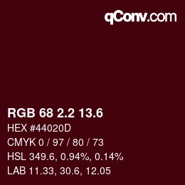 カラーコード: RGB 68 2.2 13.6 | qconv.com