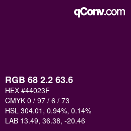 カラーコード: RGB 68 2.2 63.6 | qconv.com