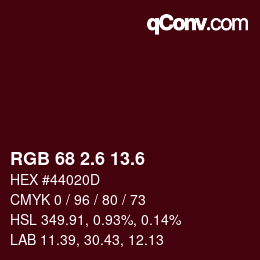 カラーコード: RGB 68 2.6 13.6 | qconv.com