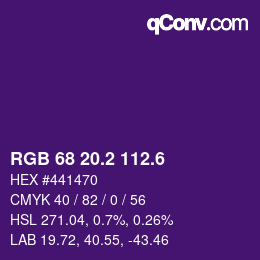 カラーコード: RGB 68 20.2 112.6 | qconv.com