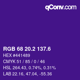 カラーコード: RGB 68 20.2 137.6 | qconv.com