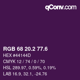 カラーコード: RGB 68 20.2 77.6 | qconv.com