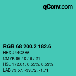 カラーコード: RGB 68 200.2 182.6 | qconv.com