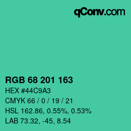Color code: RGB 68 201 163 | qconv.com