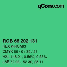 カラーコード: RGB 68 202 131 | qconv.com