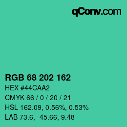 颜色代码: RGB 68 202 162 | qconv.com