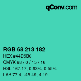 カラーコード: RGB 68 213 182 | qconv.com