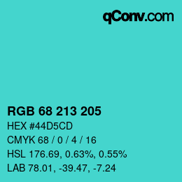 颜色代码: RGB 68 213 205 | qconv.com