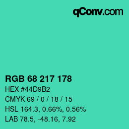 カラーコード: RGB 68 217 178 | qconv.com