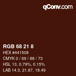 Color code: RGB 68 21 8 | qconv.com