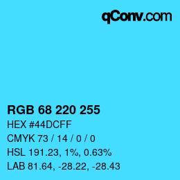 Color code: RGB 68 220 255 | qconv.com