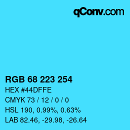 Color code: RGB 68 223 254 | qconv.com