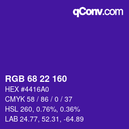 Color code: RGB 68 22 160 | qconv.com