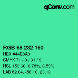 Color code: RGB 68 232 160 | qconv.com