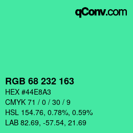 Color code: RGB 68 232 163 | qconv.com