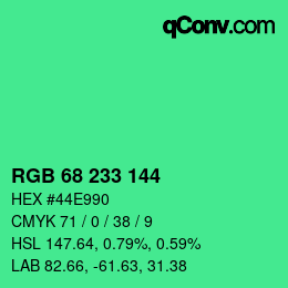 Color code: RGB 68 233 144 | qconv.com