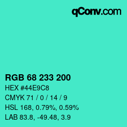 Color code: RGB 68 233 200 | qconv.com