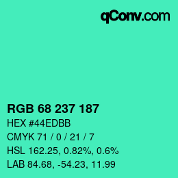 Color code: RGB 68 237 187 | qconv.com